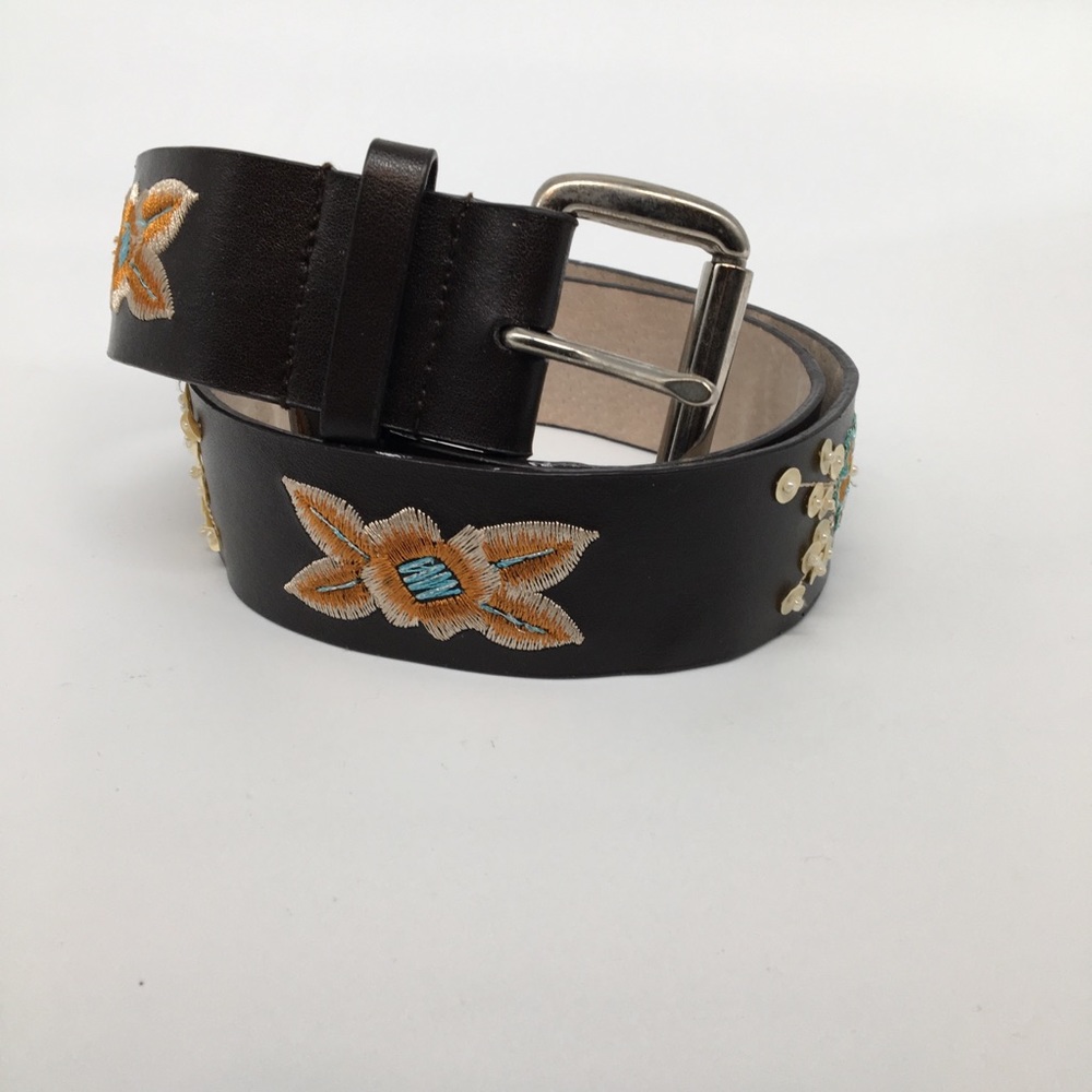 Sonoma Brown Leather Embroidered Detail Belt